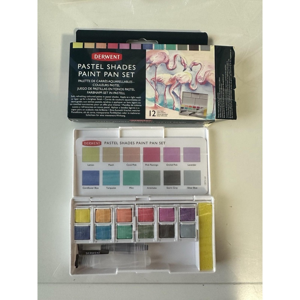 Derwent Pastel Shades Watercolour Paint Pan Set 12 Pan Travel Art Paint Set